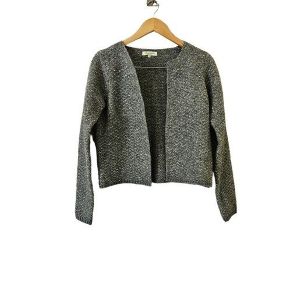 COCOGIO Cardigan Sweater Wool Blend‎ Italy SMALL Gray Metallic Flecks